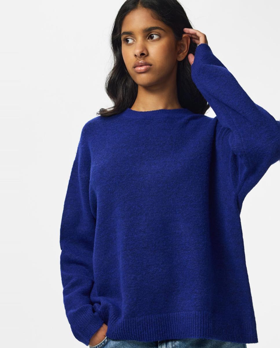 Jersey de mujer con cuello redondo y manga larga - Pieces - Azul índigo Azul índigo-3