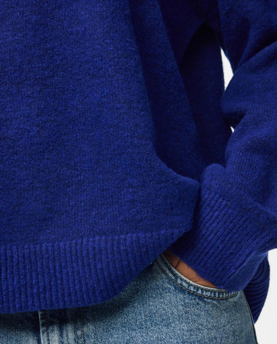 Jersey de mujer con cuello redondo y manga larga - Pieces - Azul índigo Azul índigo-4