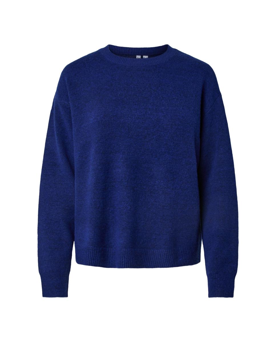 Jersey de mujer con cuello redondo y manga larga - Pieces - Azul índigo Azul índigo-5