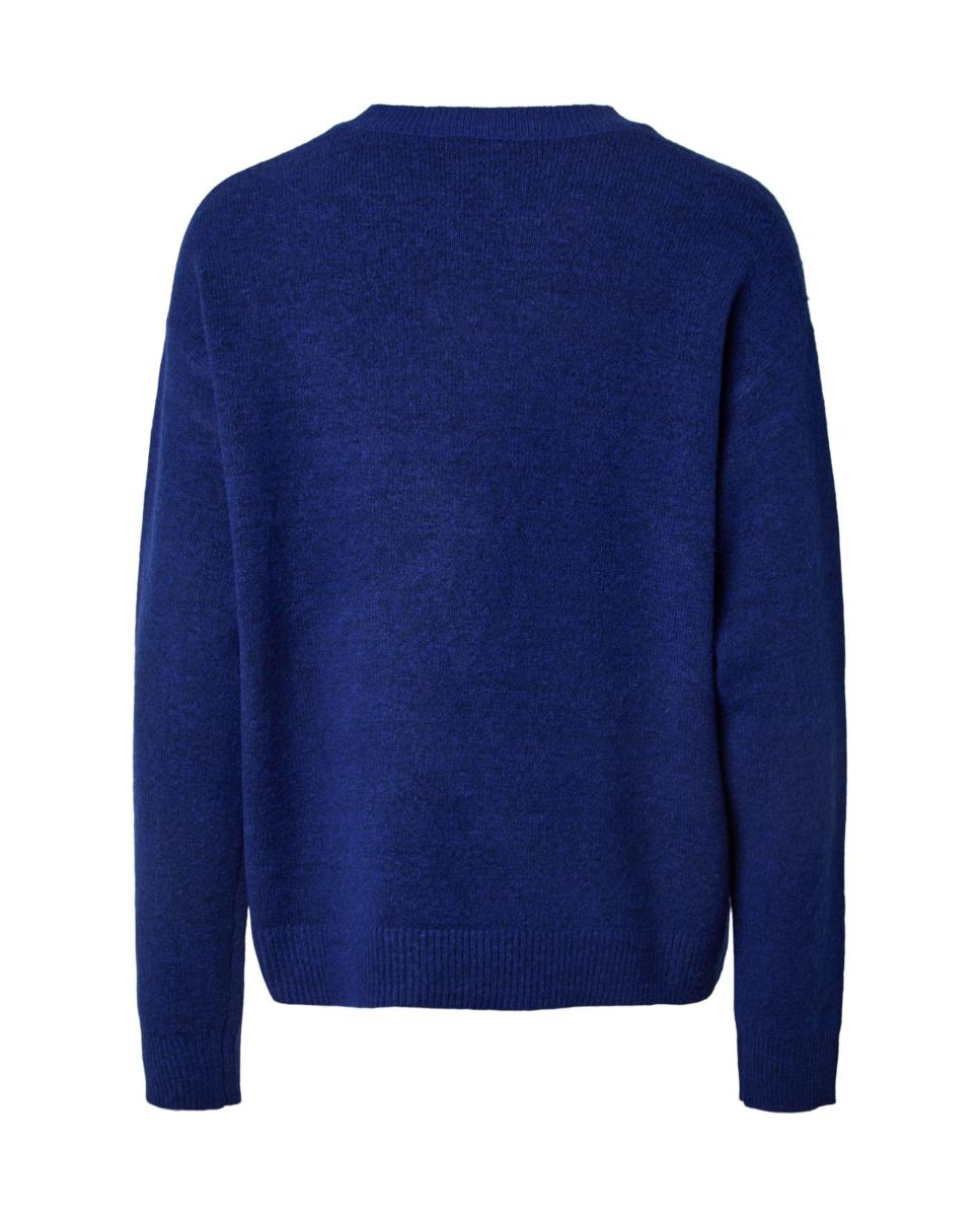Jersey de mujer con cuello redondo y manga larga - Pieces - Azul índigo Azul índigo-6