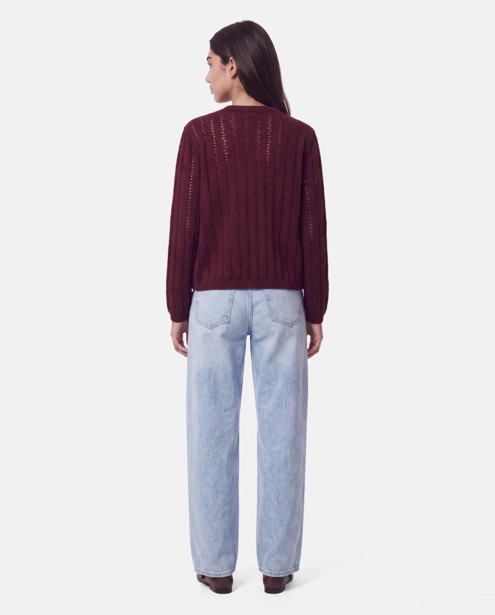 Camisola de malha de mulher com decote redondo e manga comprida Grená-2