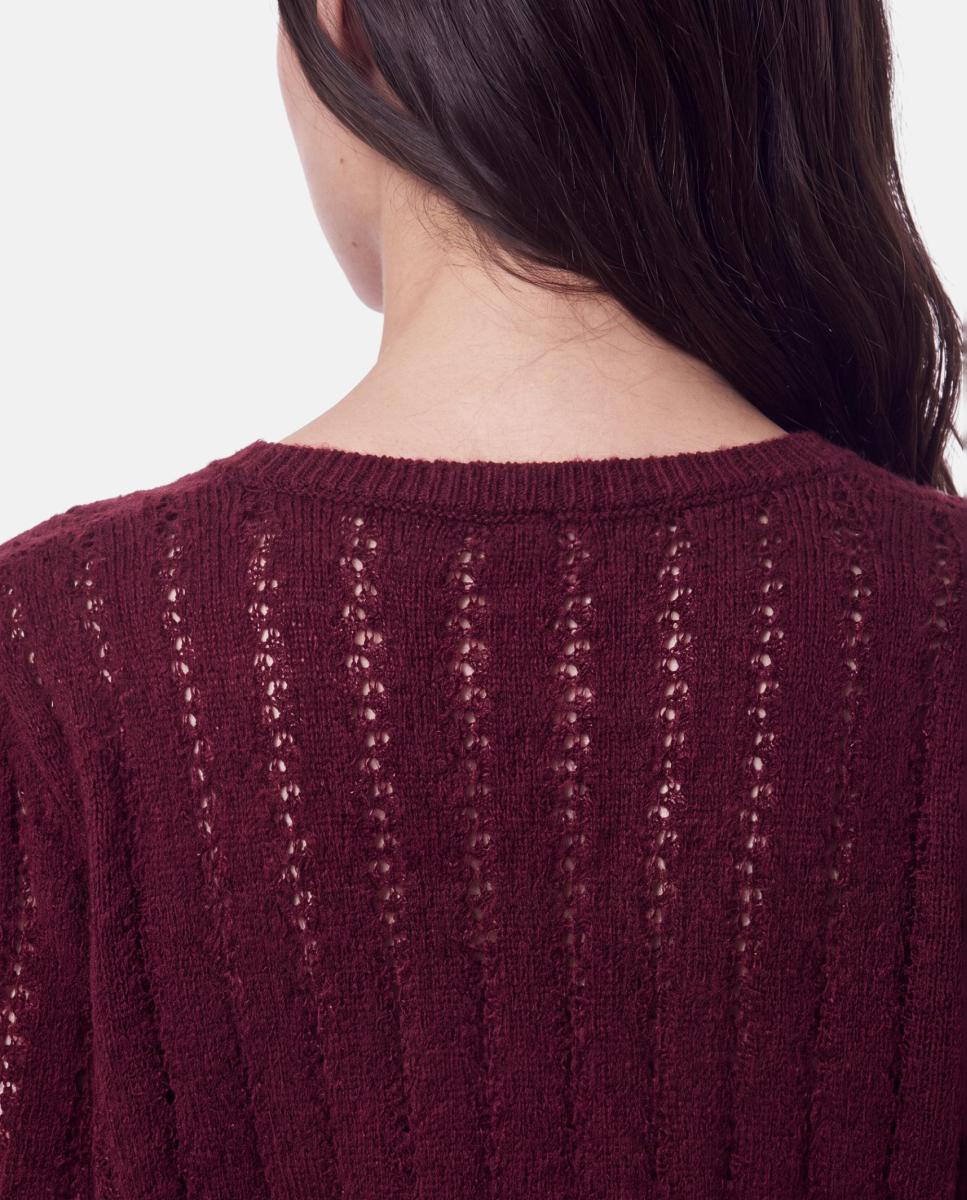 Camisola de malha de mulher com decote redondo e manga comprida Grená-3