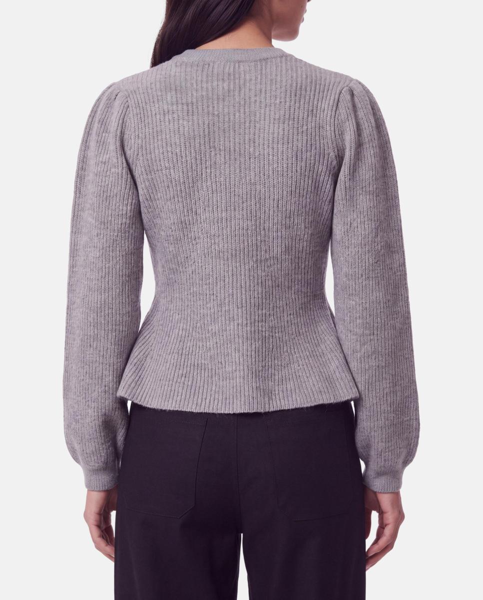 Cardigan com Decote Redondo e Manga Comprida Cinzento-claro-2