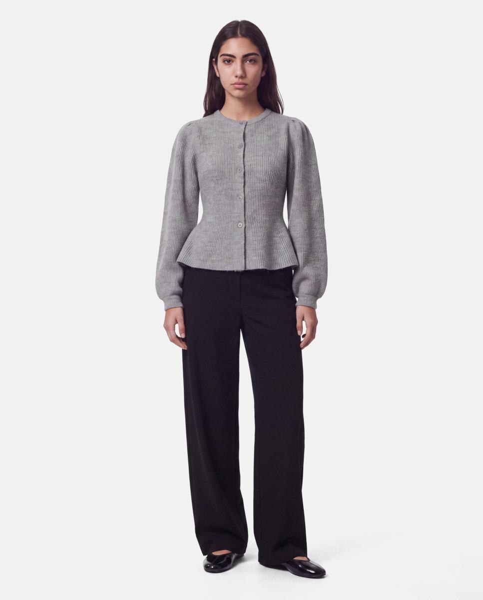 Cardigan com Decote Redondo e Manga Comprida Cinzento-claro-6