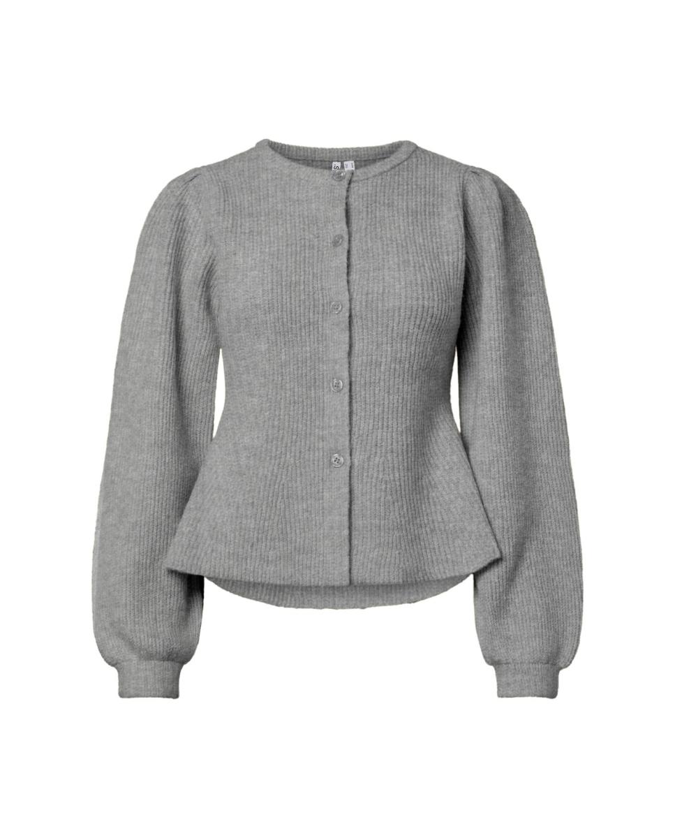 Cardigan com Decote Redondo e Manga Comprida Cinzento-claro-4