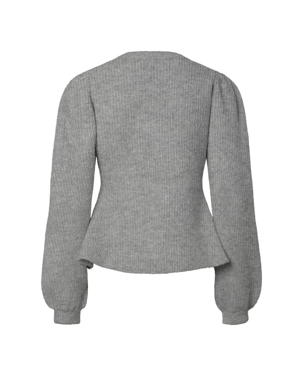 Cardigan com Decote Redondo e Manga Comprida Cinzento-claro-5