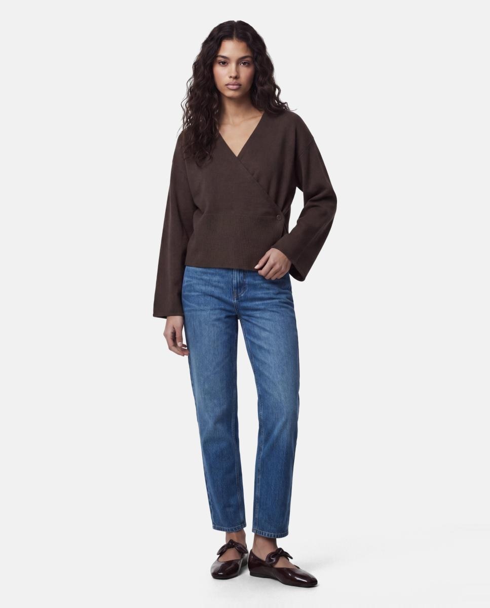 Cardigan com Decote em Bico Castanho-escuro-6