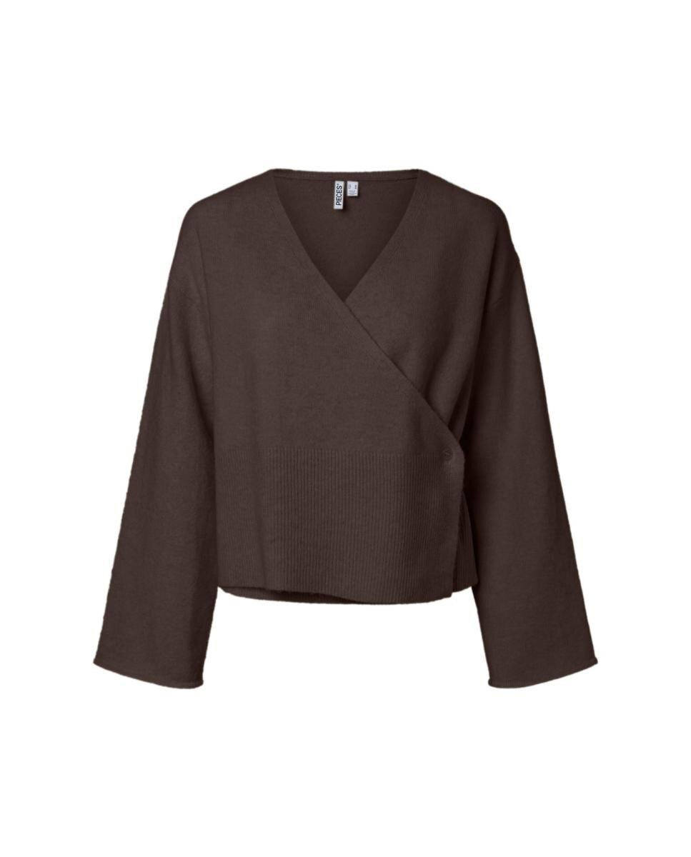 Cardigan com Decote em Bico Castanho-escuro-4