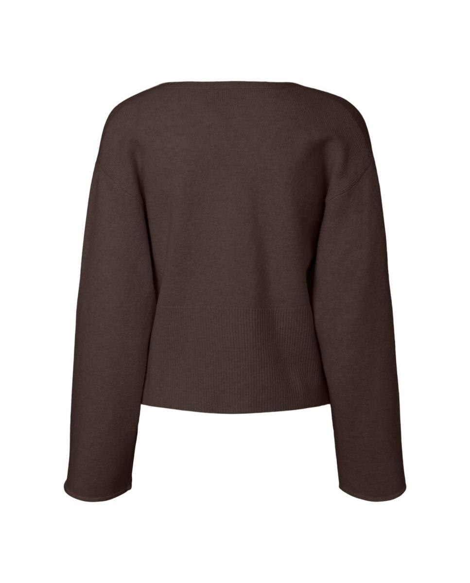 Cardigan com Decote em Bico Castanho-escuro-5