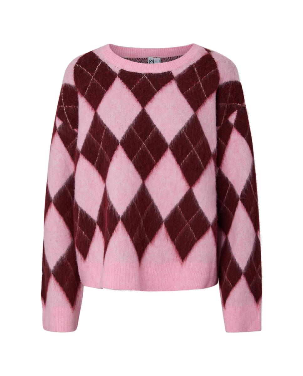 Camisola de malha de mulher com decote redondo e manga comprida Rosa-7
