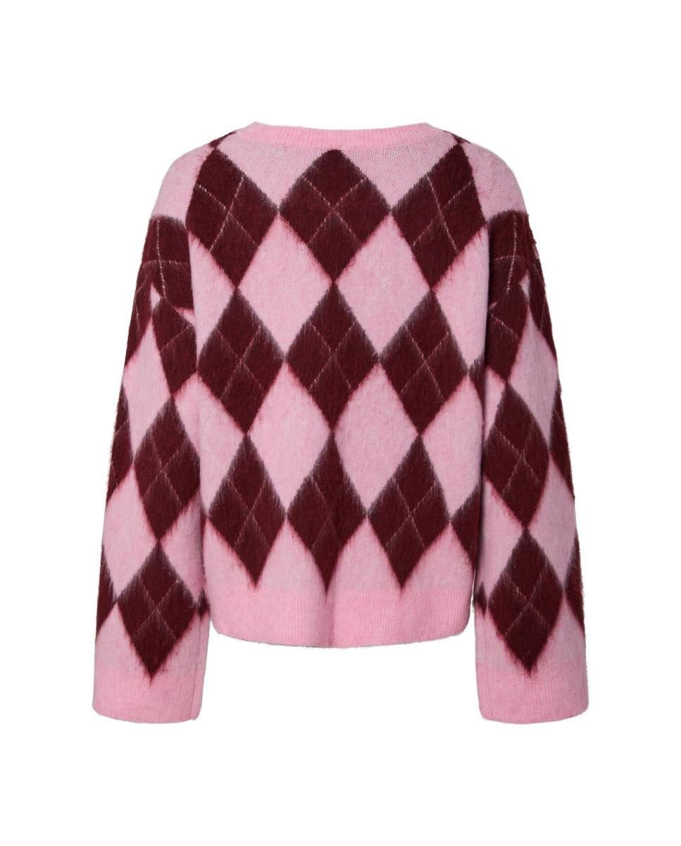 Camisola de malha de mulher com decote redondo e manga comprida Rosa-8
