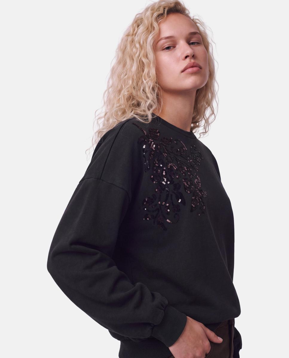 Imagen 1 de Sudadera de cuello redondo con lentejuelas de mujer. - Pieces - Negro Negro