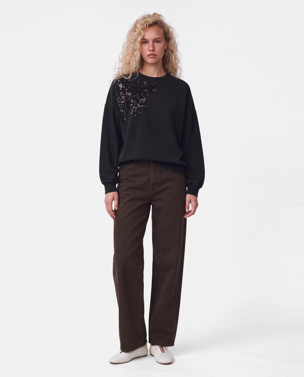 Imagen 6 de Sudadera de cuello redondo con lentejuelas de mujer. - Pieces - Negro Negro