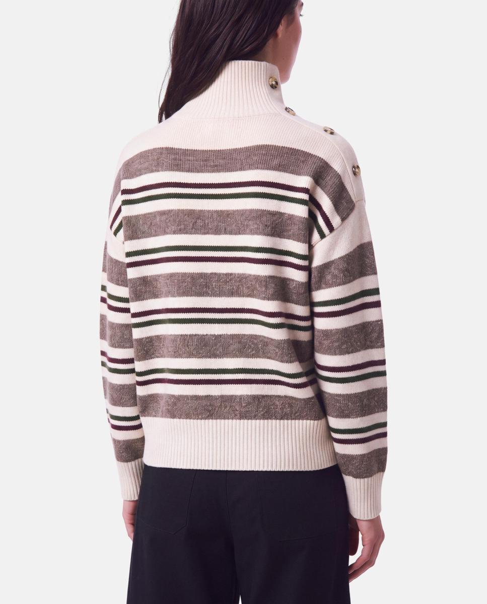 Camisola de malha de mulher com gola alta e manga comprida Castanho-claro-2