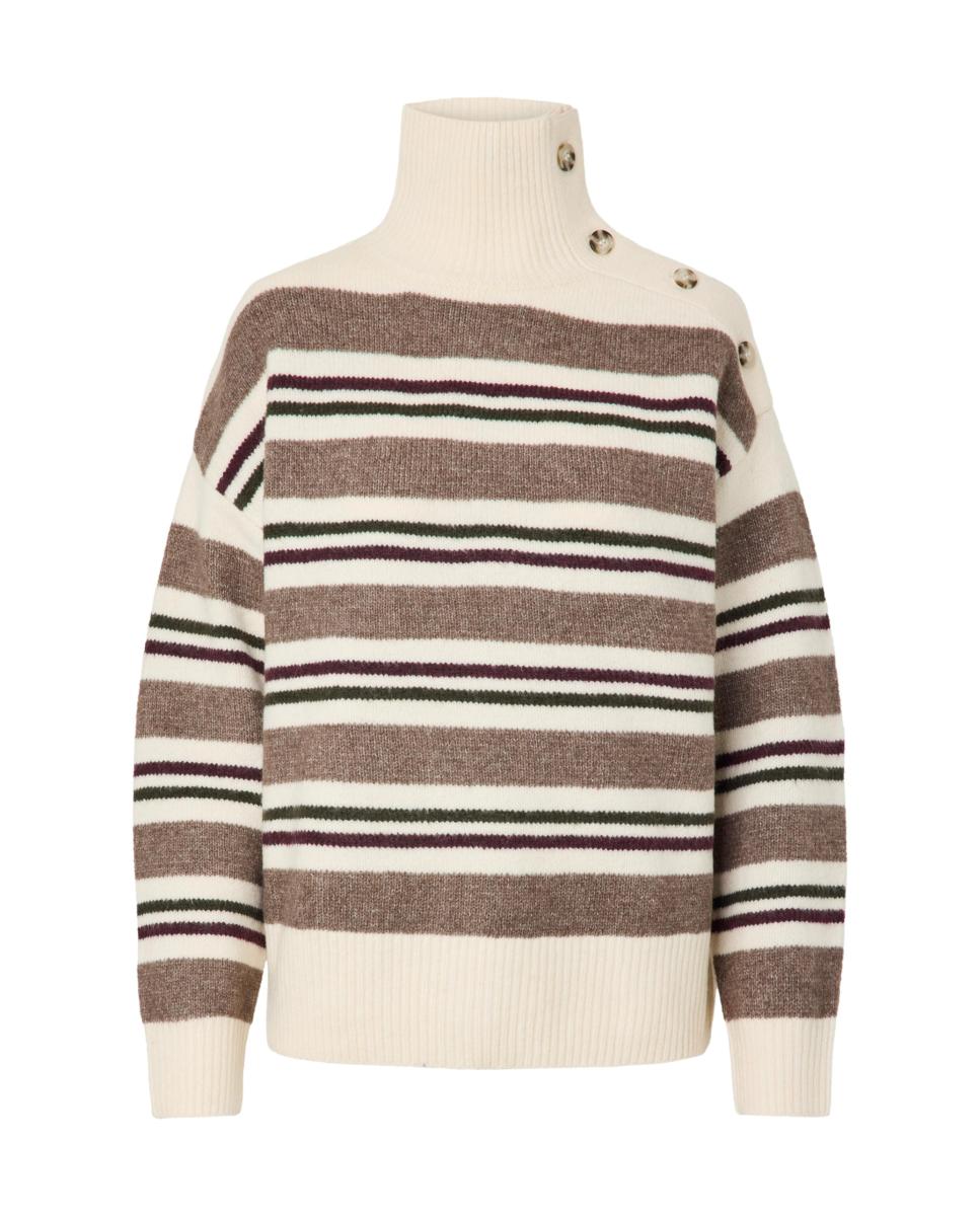 Camisola de malha de mulher com gola alta e manga comprida Castanho-claro-5