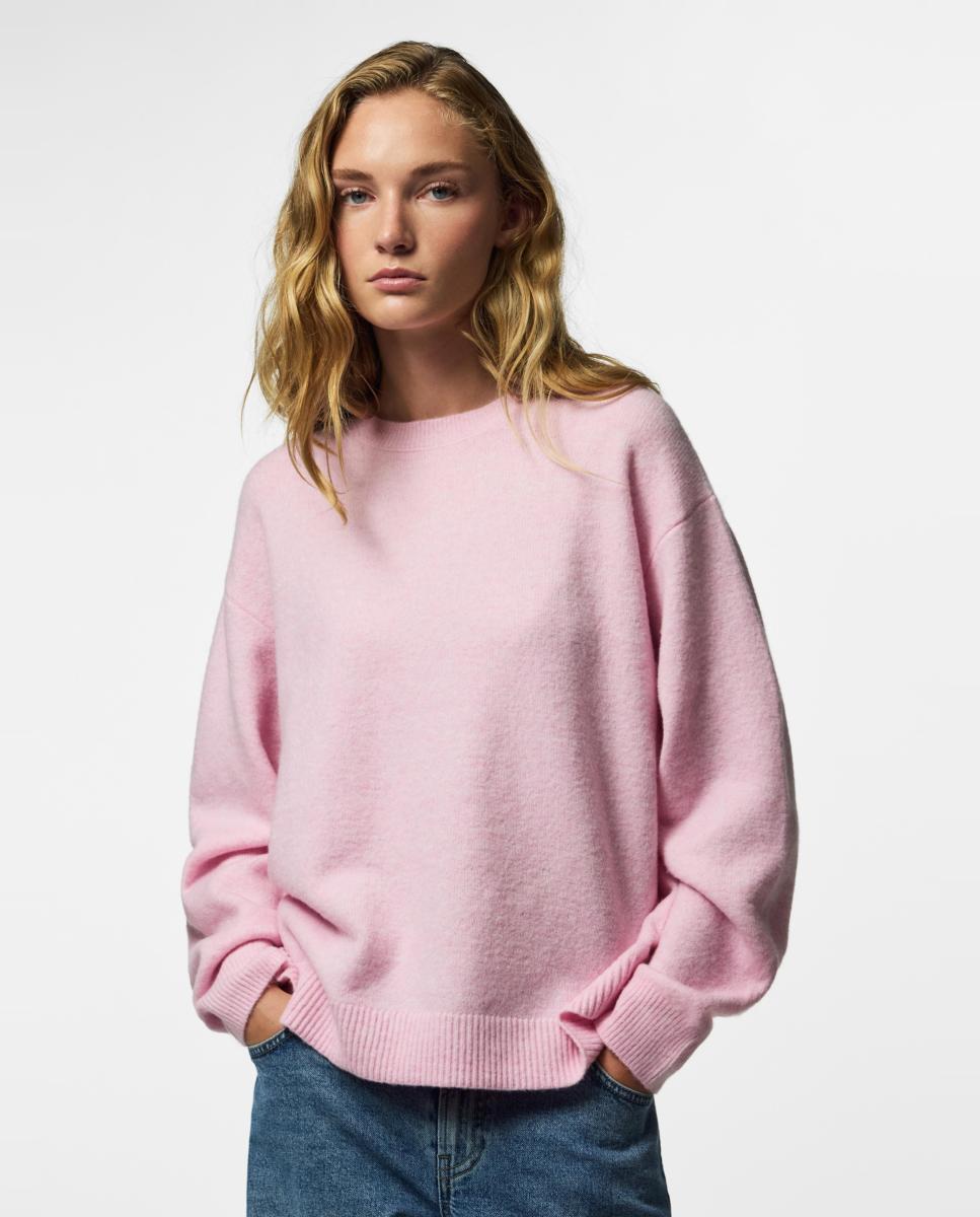 Jersey de mujer con cuello redondo y manga larga - Pieces - Rosa claro Rosa claro-1