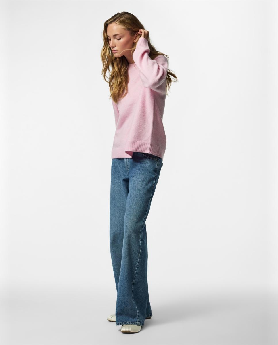 Jersey de mujer con cuello redondo y manga larga - Pieces - Rosa claro Rosa claro-3