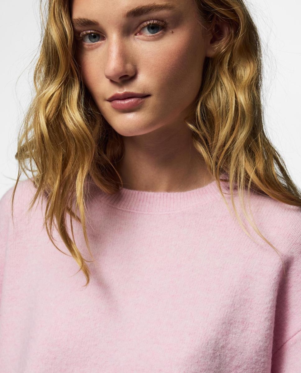 Jersey de mujer con cuello redondo y manga larga - Pieces - Rosa claro Rosa claro-4