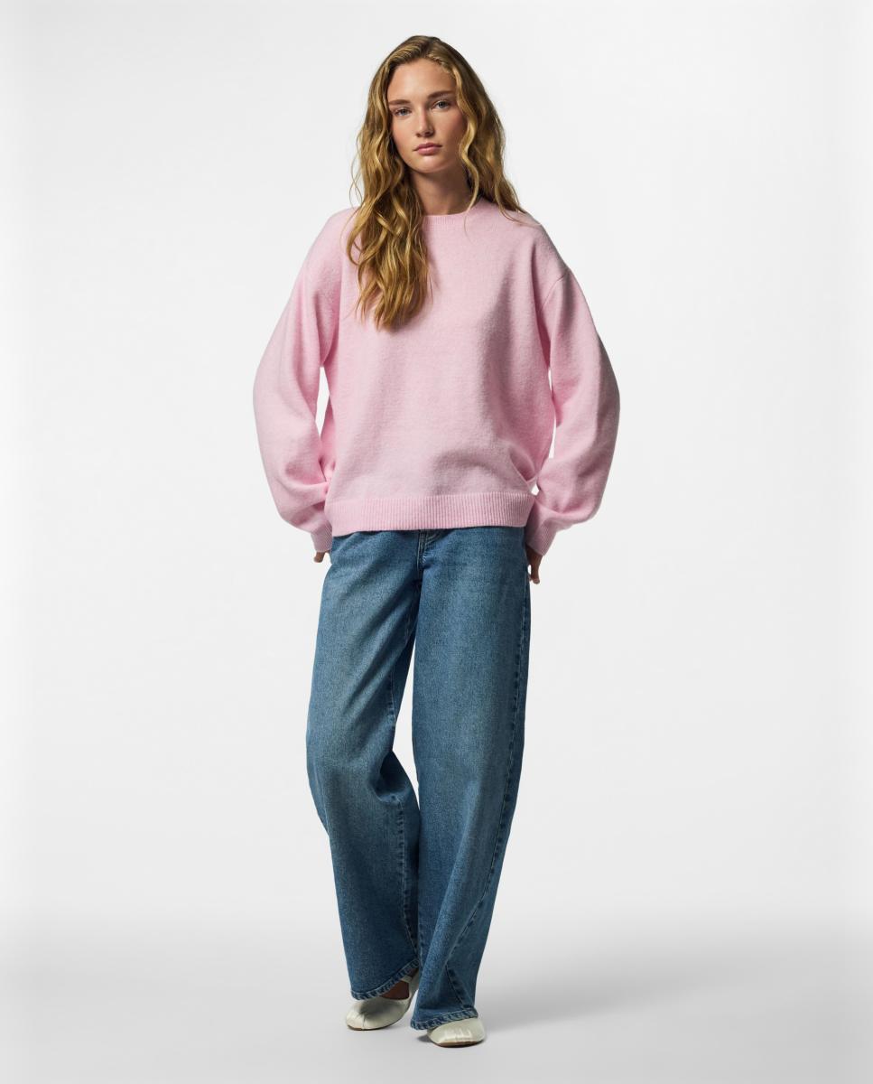 Jersey de mujer con cuello redondo y manga larga - Pieces - Rosa claro Rosa claro-6