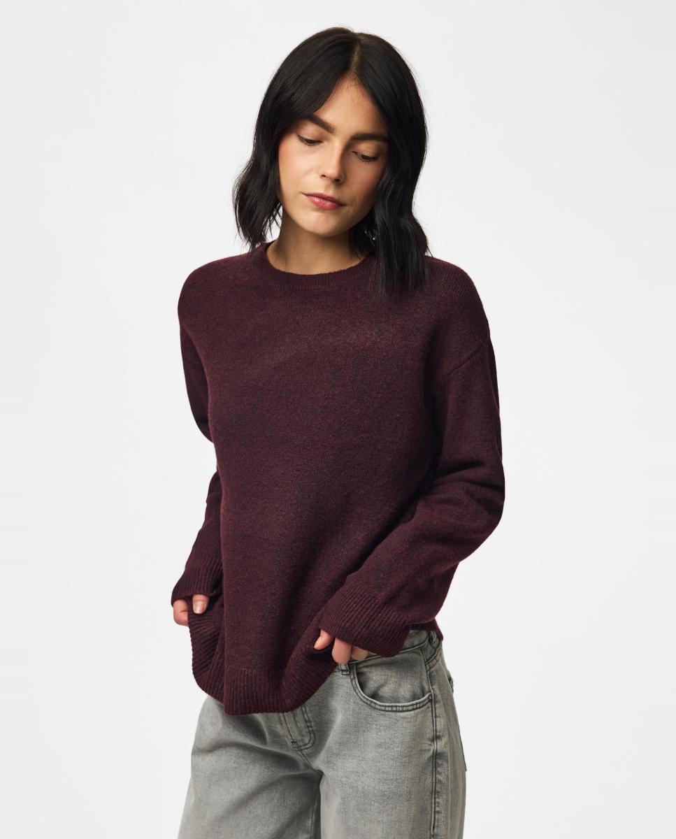 Jersey de mujer con cuello redondo y manga larga - Pieces - Granate Granate-4