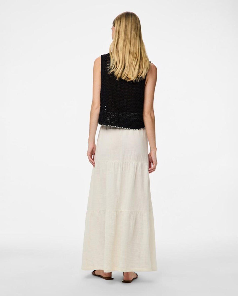 Falda larga de algodón de mujer. - Pieces - Blanco Blanco-2