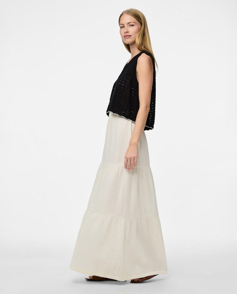 Falda larga de algodón de mujer. - Pieces - Blanco Blanco-5