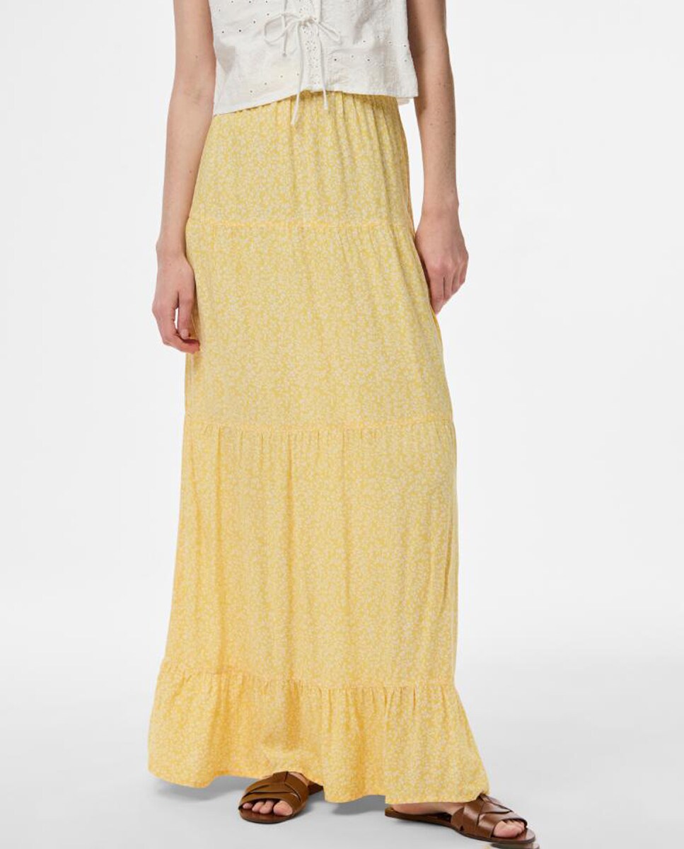 Saia Comprida com Estampado Floral Amarelo-4