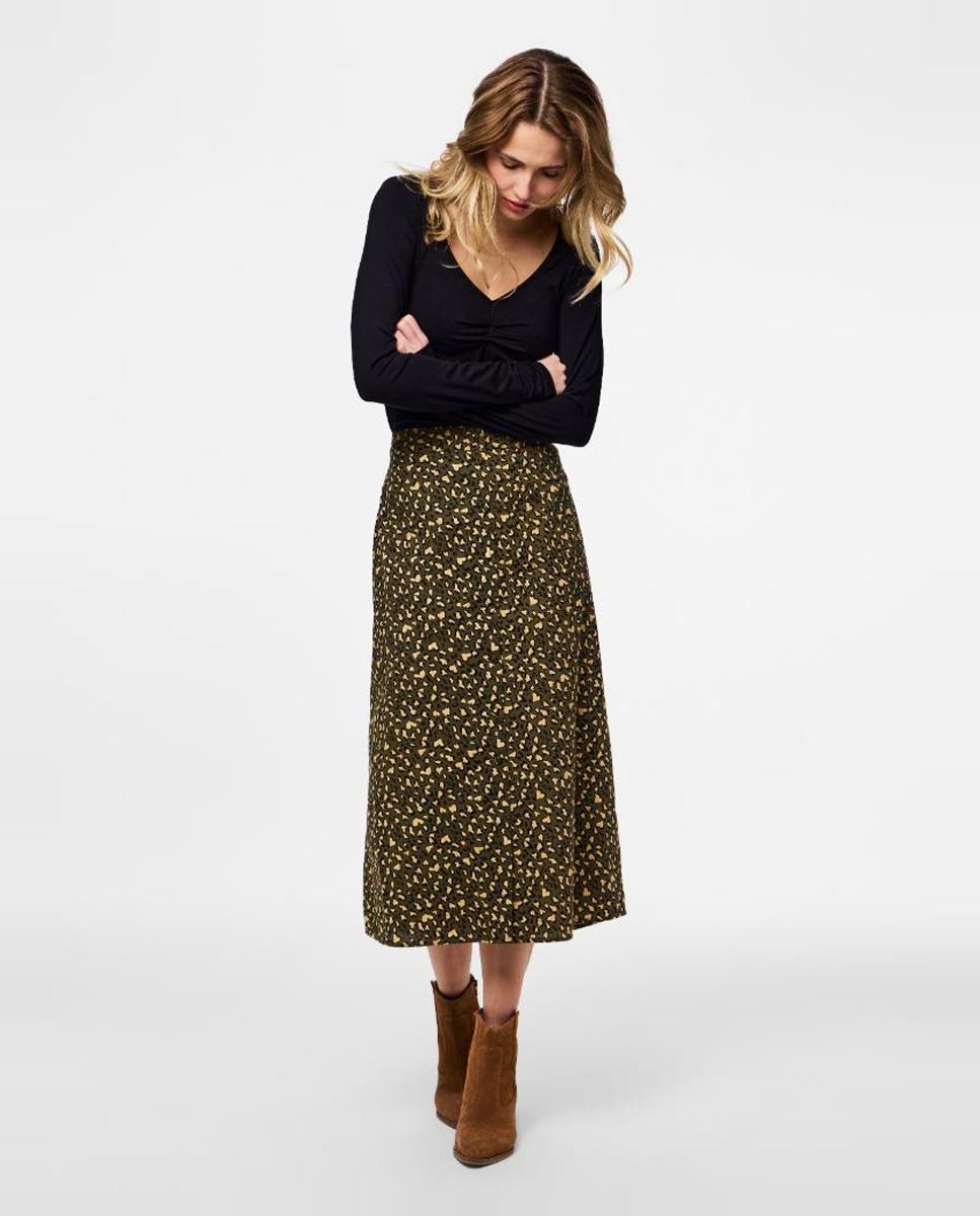 Pieces - Falda animal print de midi de mujer.