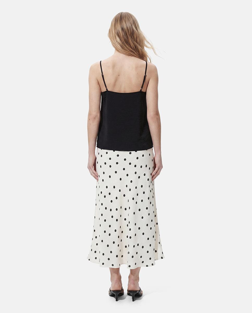Saia Comprida até ao Tornozelo com Estampado às Bolinhas Branco-2