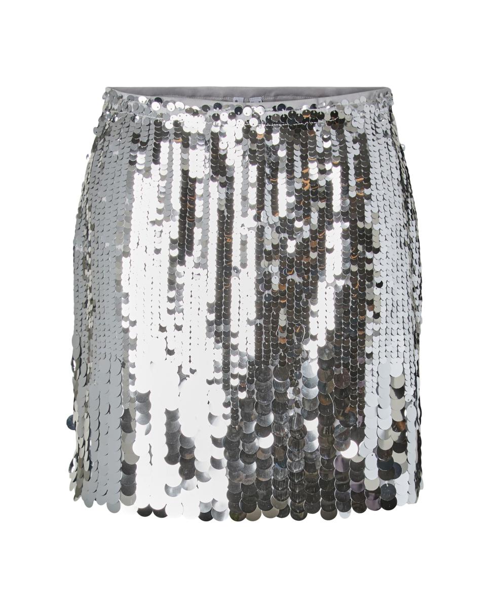 Imagen 5 de Falda mini de lentejuelas de mujer - Pieces - Plata Plata