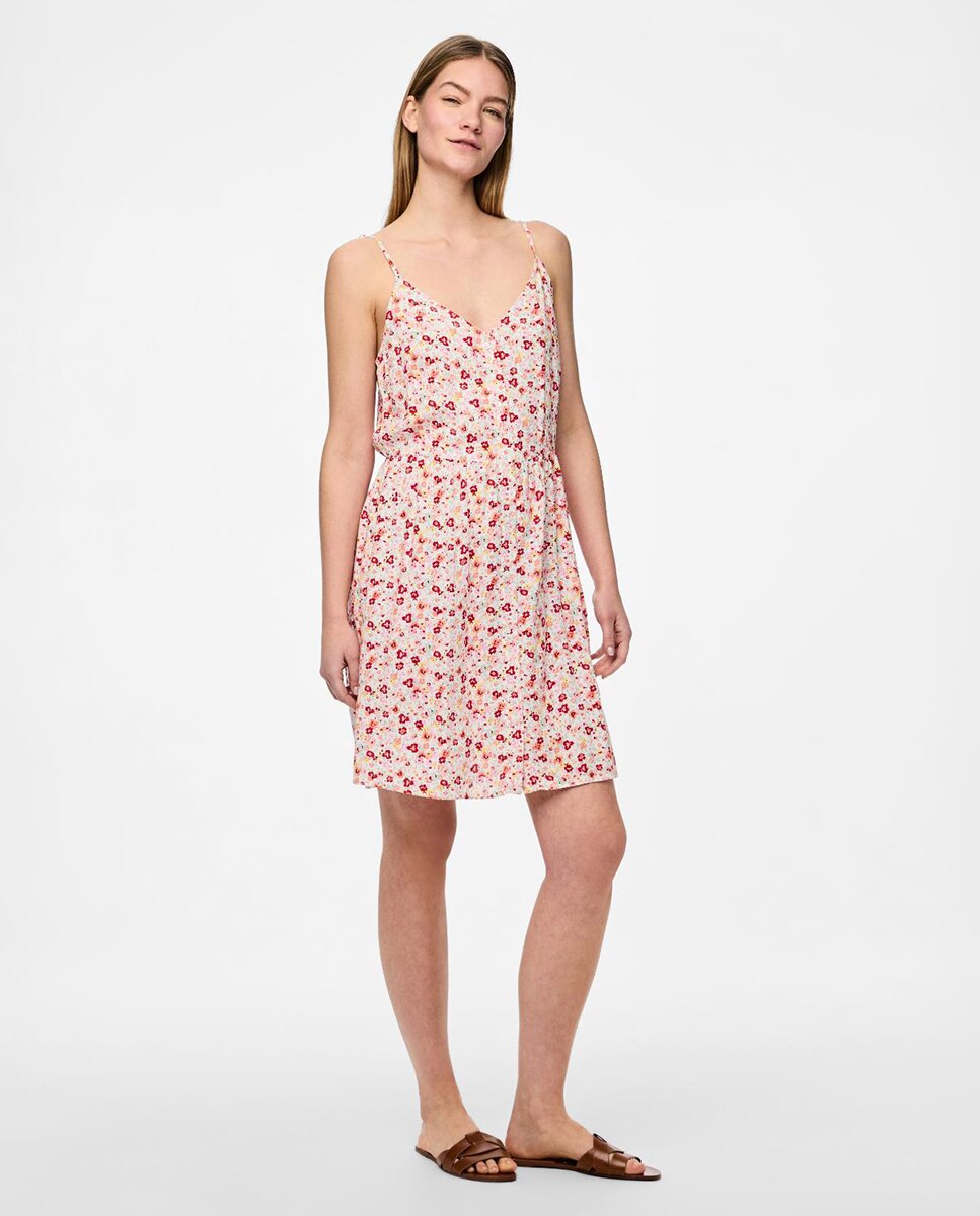 Vestido de Alças Midi com Botões e em Material Sustentável Rosa-claro-2