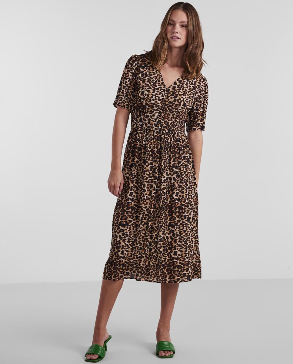 Vestido Midi Estampado com Manga 2/4 Castanho-escuro-2