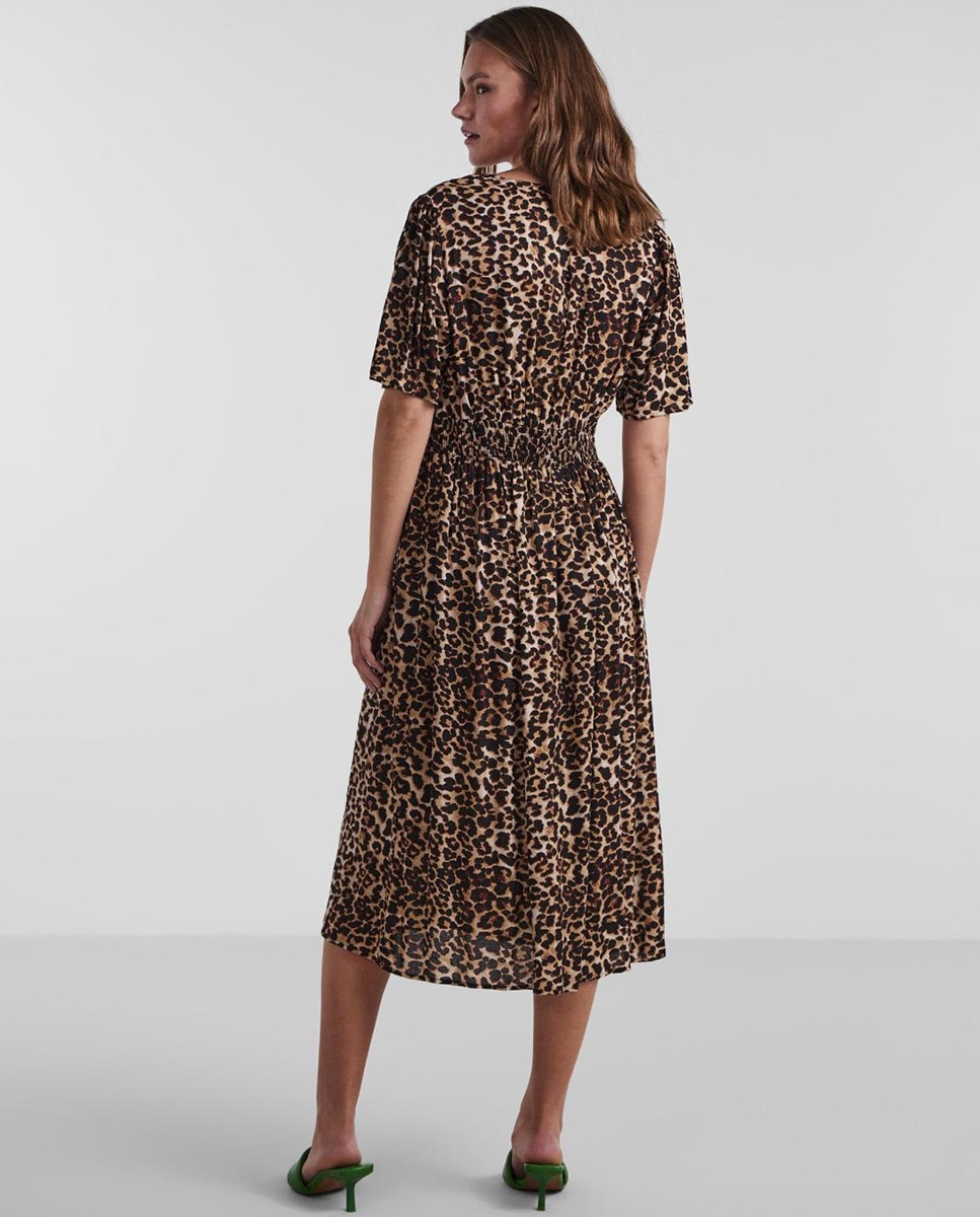 Vestido Midi Estampado com Manga 2/4 Castanho-escuro-3