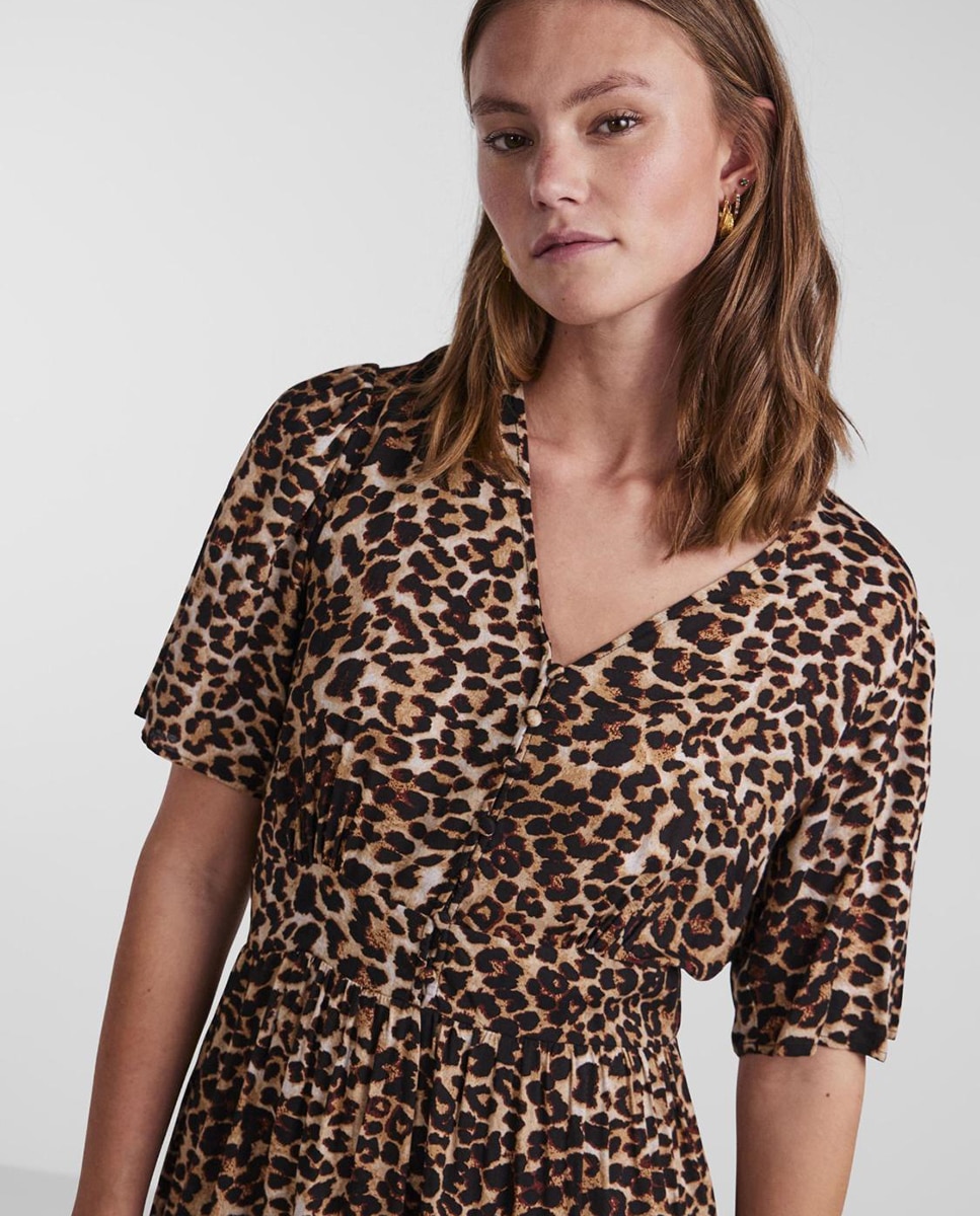 Vestido Midi Estampado com Manga 2/4 Castanho-escuro-4
