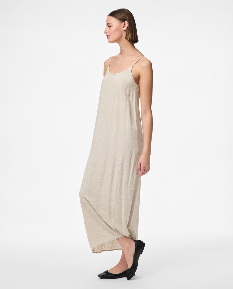 Vestido Comprido de Linho com Alças Natural-2
