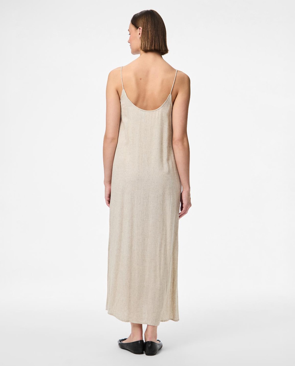 Vestido Comprido de Linho com Alças Natural-3