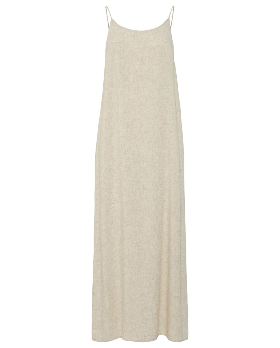 Vestido Comprido de Linho com Alças Natural-5