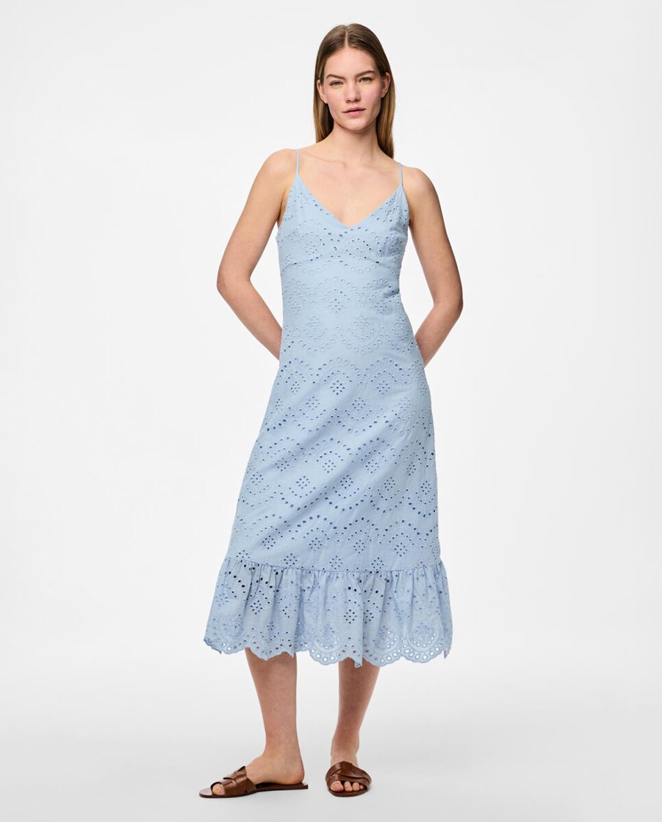 Vestido de tirantes de algodón de mujer - Pieces - Azul claro Azul claro-1