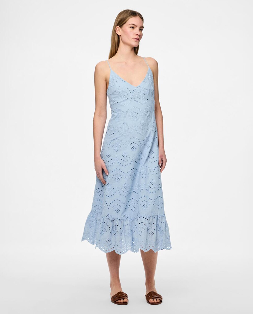Vestido de tirantes de algodón de mujer - Pieces - Azul claro Azul claro-3