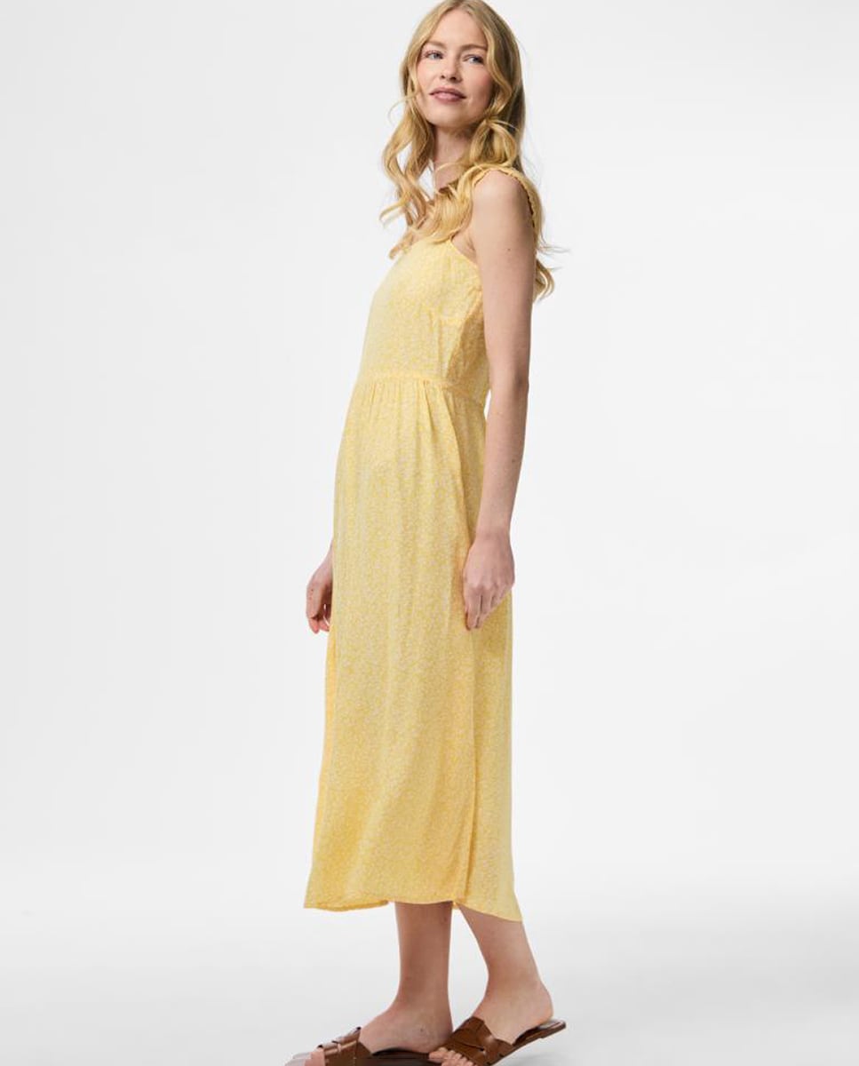 Vestido Midi de Alças Largas com Estampado Floral Amarelo-2