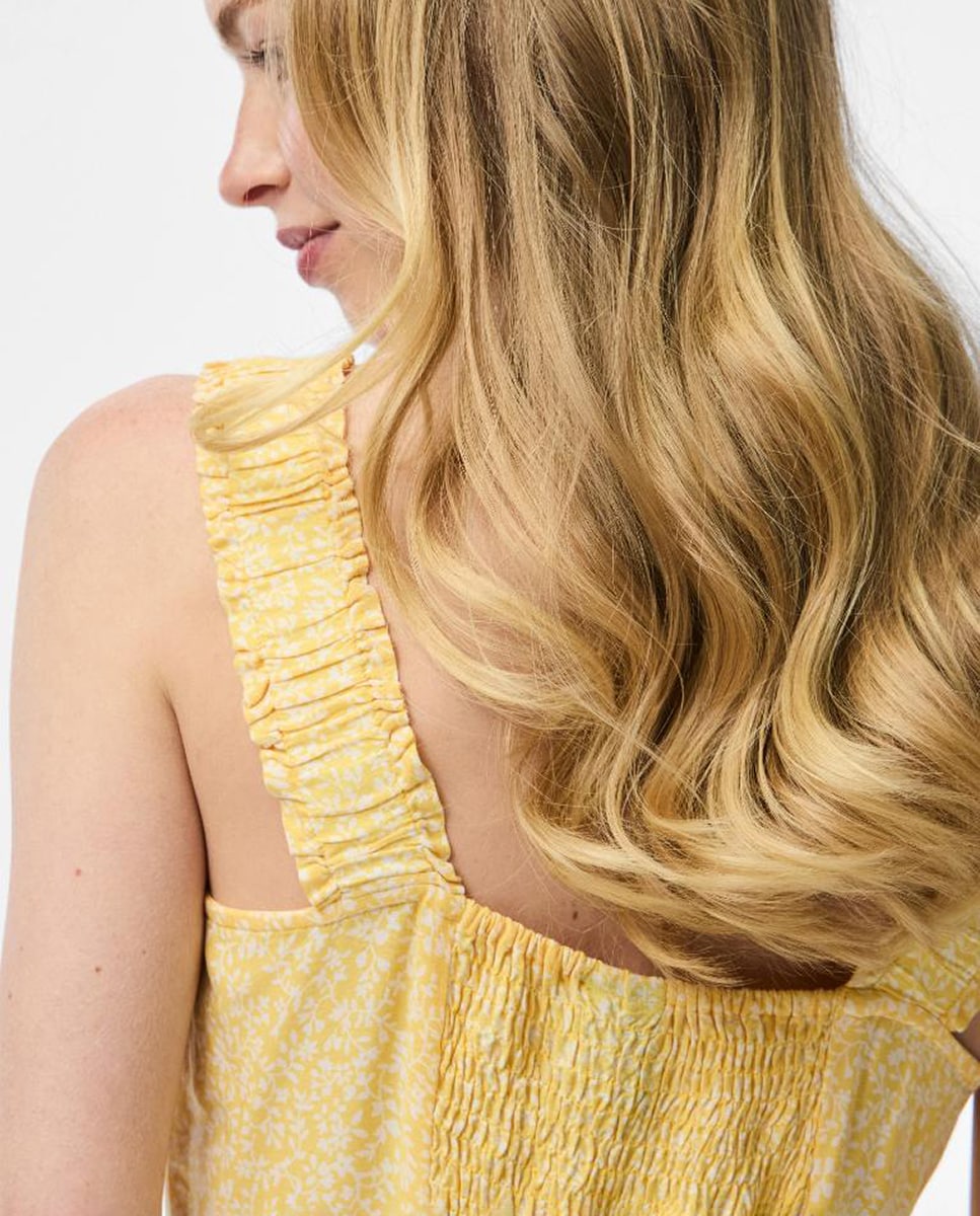 Vestido Midi de Alças Largas com Estampado Floral Amarelo-4