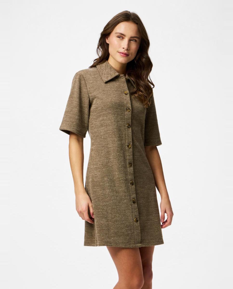 Vestido Camiseiro com Manga Curta Castanho-claro-2