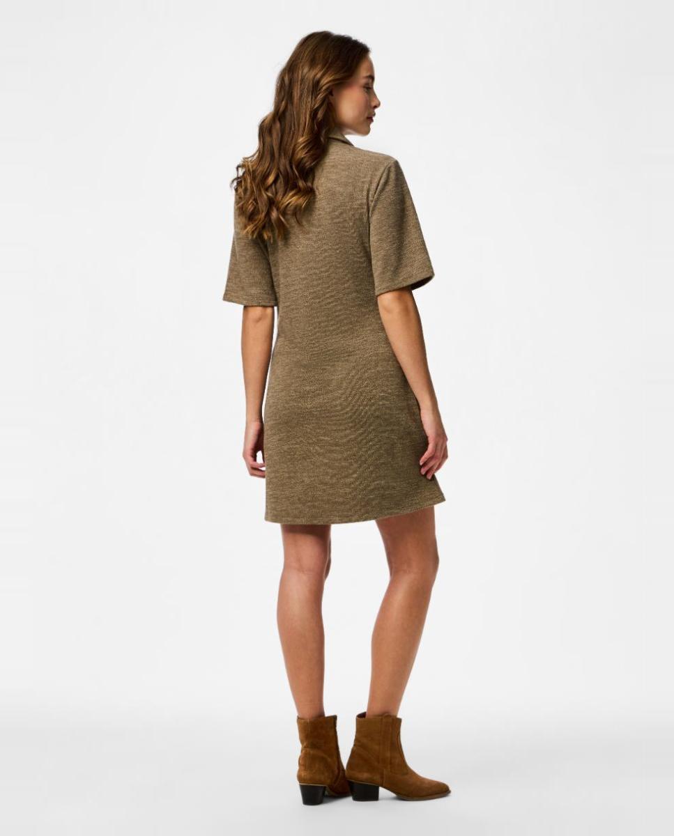 Vestido Camiseiro com Manga Curta Castanho-claro-3