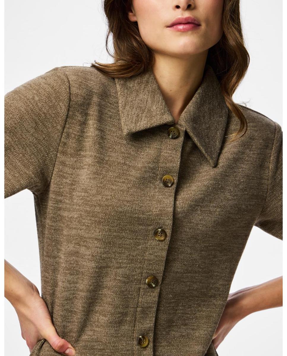 Vestido Camiseiro com Manga Curta Castanho-claro-4