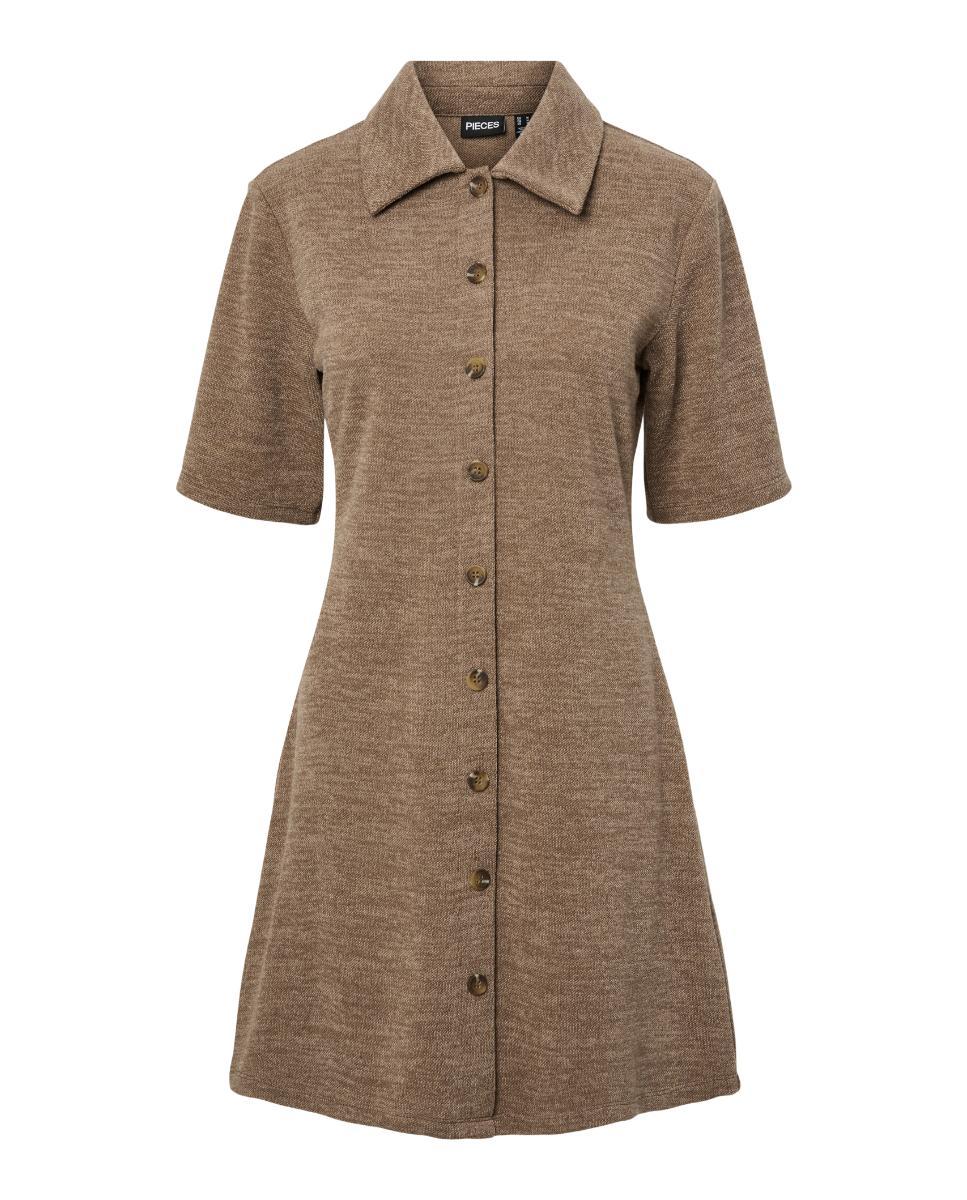 Vestido Camiseiro com Manga Curta Castanho-claro-5