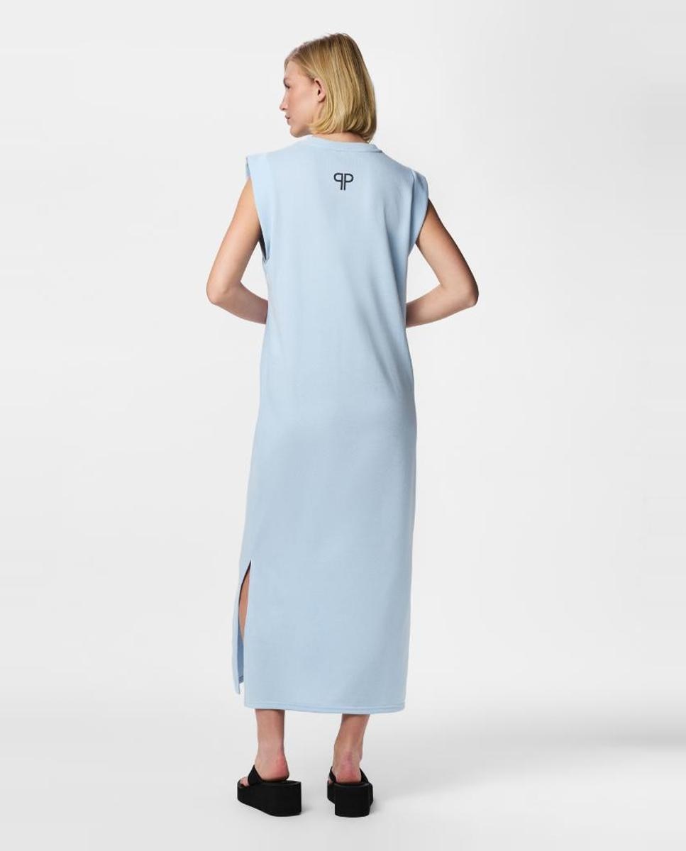 Vestido Comprido sem Mangas e em Tecido Tipo Sweatshirt Azul-claro-2