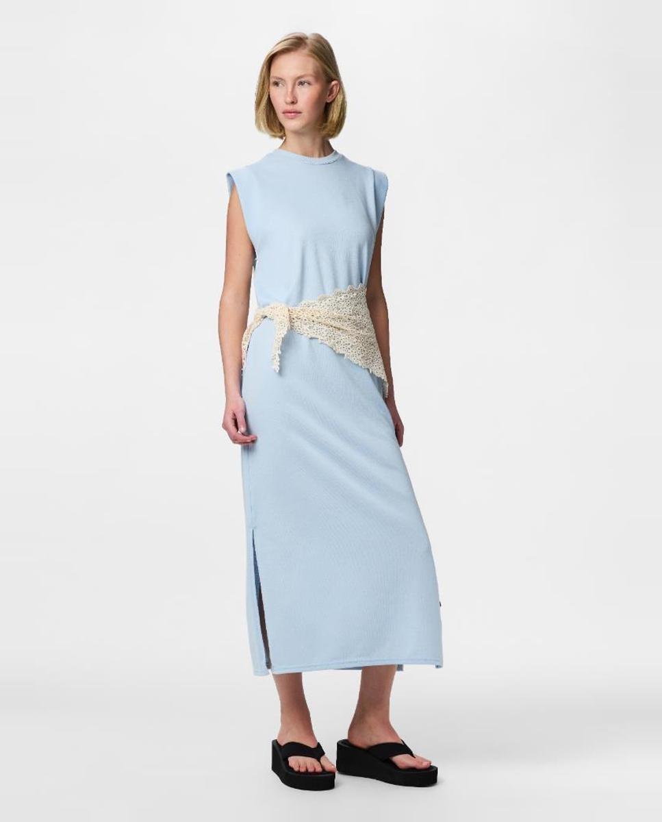 Vestido Comprido sem Mangas e em Tecido Tipo Sweatshirt Azul-claro-3