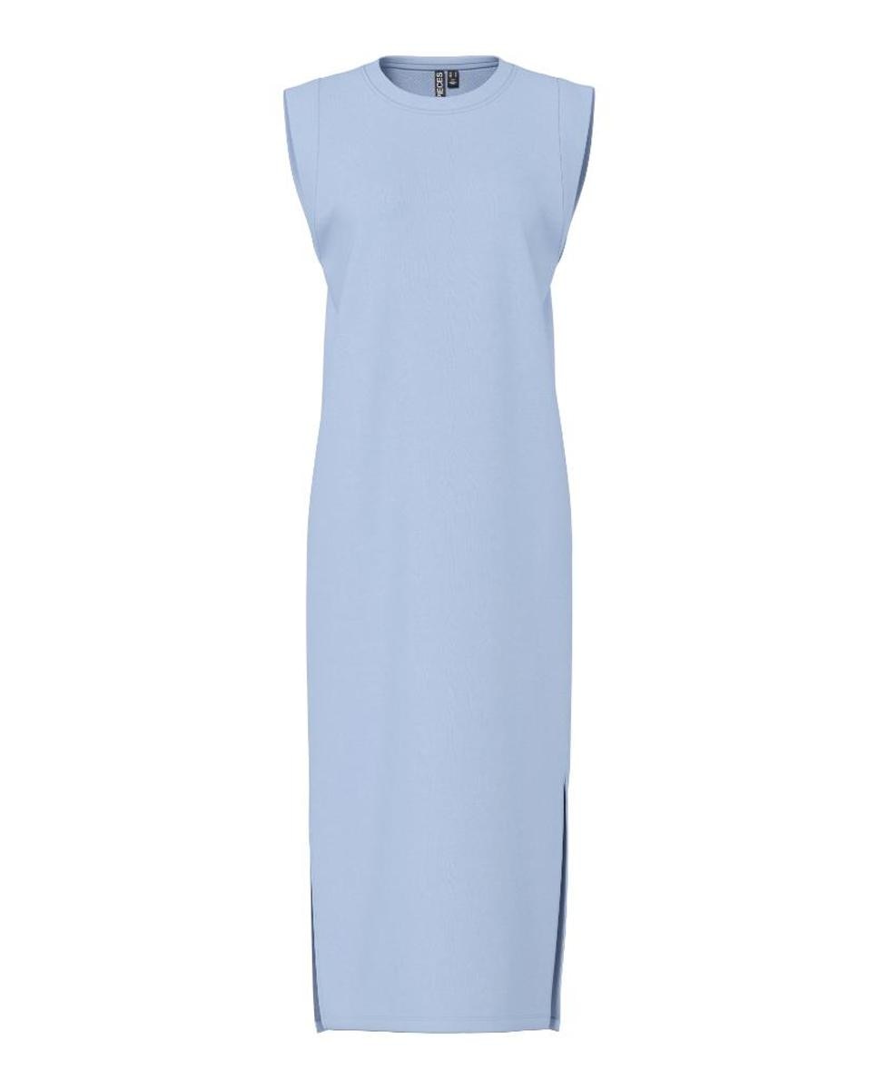 Vestido Comprido sem Mangas e em Tecido Tipo Sweatshirt Azul-claro-5