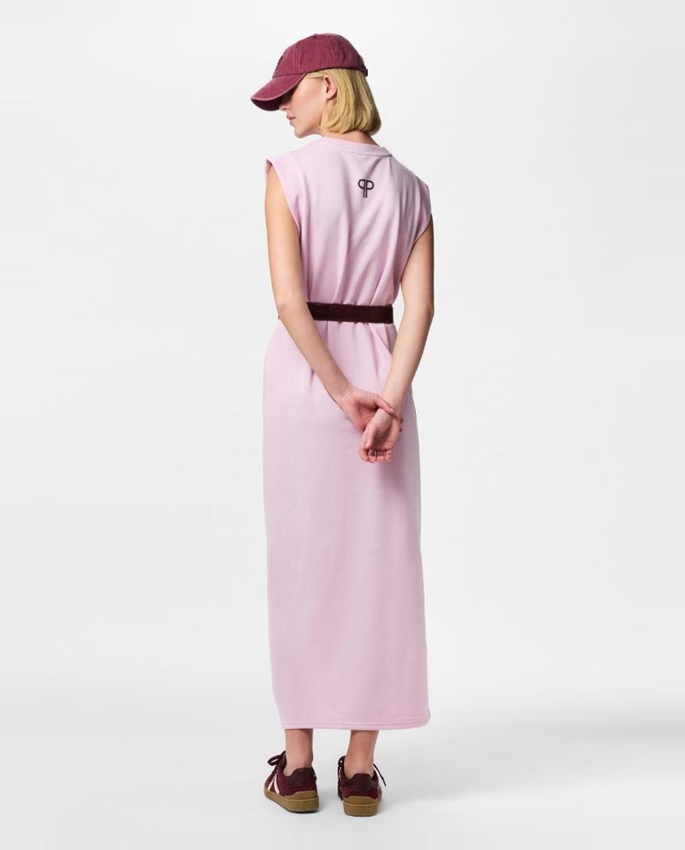 Vestido Comprido sem Mangas e em Tecido Tipo Sweatshirt Lilás-2