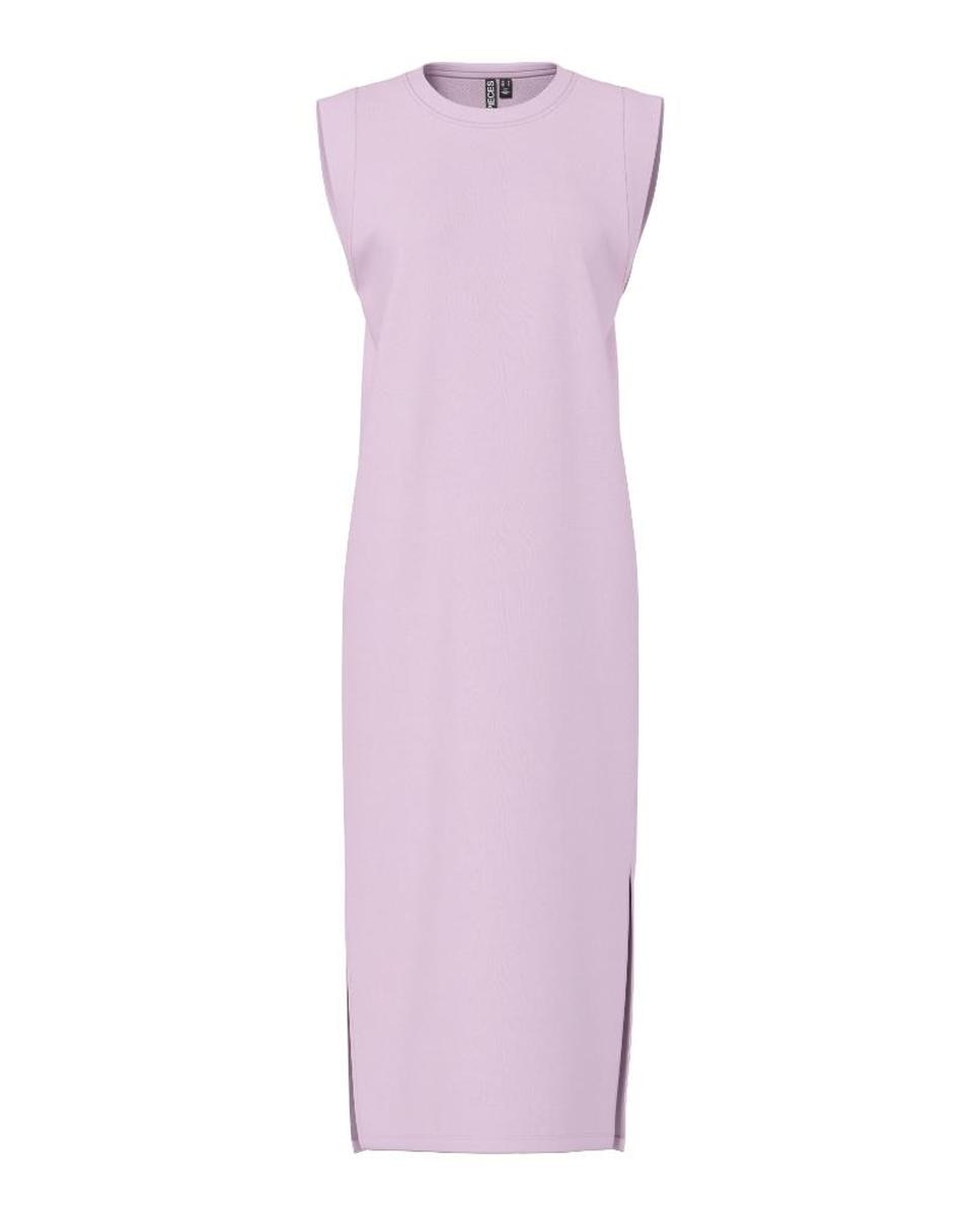 Vestido Comprido sem Mangas e em Tecido Tipo Sweatshirt Lilás-5